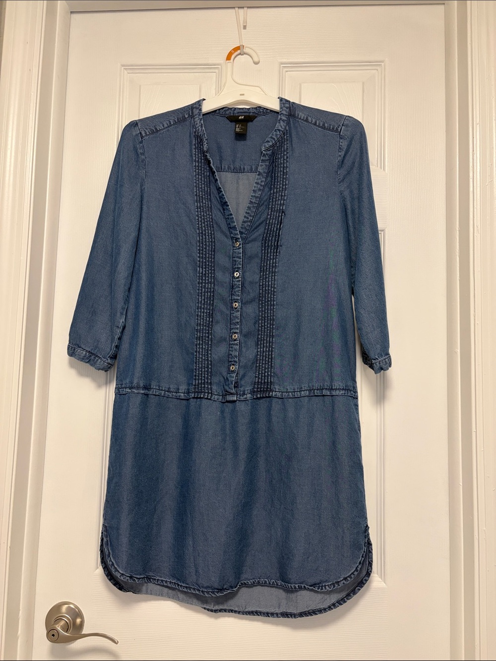 H&M Chambray Blue Button-Front Midi Dress